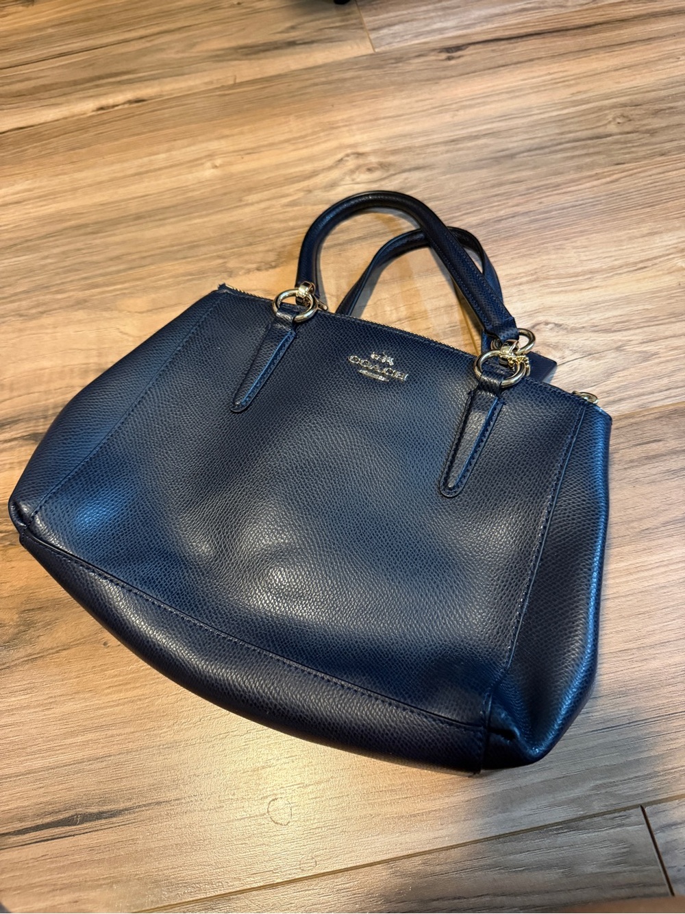 Coach Navy Pebbled Leather Satchel with Gold Hardware